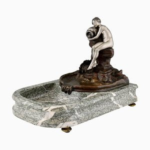 Art Nouveau Bronze Sculptural Tray or Indoor Fountain with Seated Nude Holding a Vase by Suzanne Bizard, France, 1900-KTN-1360404