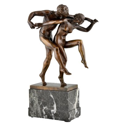 Art Nouveau Bronze Sculpture of Dancing Nude Couple by Charles Samuel, 1900s-KTN-1383314