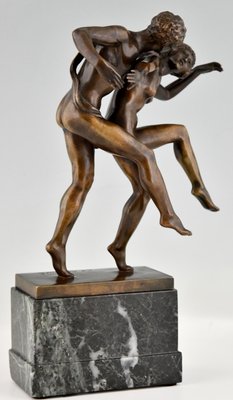 Art Nouveau Bronze Sculpture of Dancing Nude Couple by Charles Samuel, 1900s-KTN-1383314