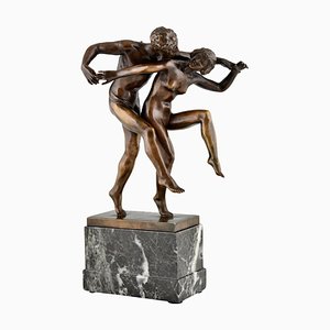 Art Nouveau Bronze Sculpture of Dancing Nude Couple by Charles Samuel, 1900s-KTN-1383314