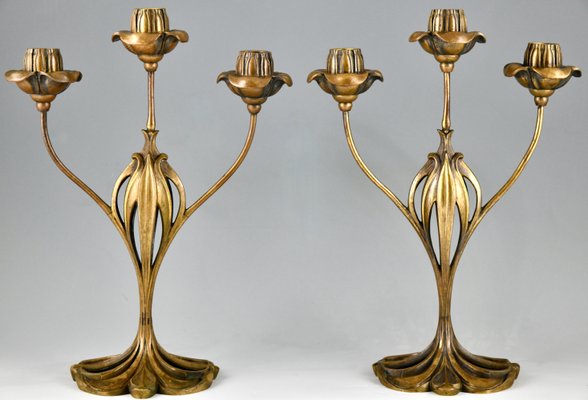 Art Nouveau Candelabra in Bronze by Georges De Feure, 1901, Set of 2-KTN-1782683