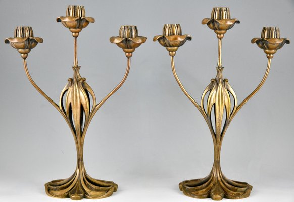 Art Nouveau Candelabra in Bronze by Georges De Feure, 1901, Set of 2-KTN-1782683