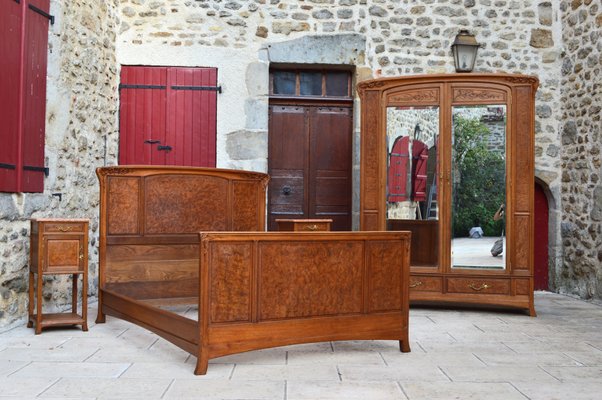 Art Nouveau Carved Bedroom Set attributed to Louis Majorelle, Set of 4-XNH-1017691