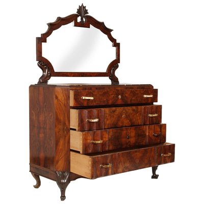 Art Nouveau Carved Burl Walnut Dresser with Mirror from Testolini e Salviati-NJV-715139