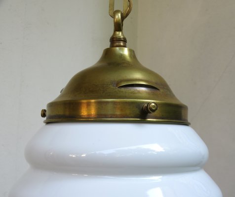 Art Nouveau Ceiling Lamp in Brass and Opaline Glass, Austria, 1890s-EY-1716669