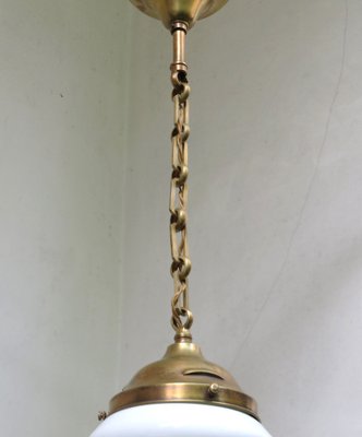 Art Nouveau Ceiling Lamp in Brass and Opaline Glass, Austria, 1890s-EY-1716669