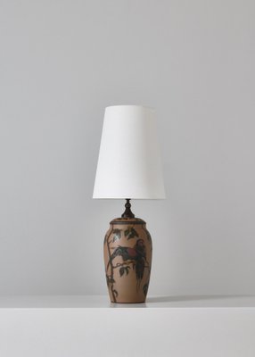 Art Nouveau Ceramic Table Lamp Hand Decorated with Parrots, Denmark, 1930s-WRF-1721267