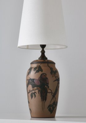 Art Nouveau Ceramic Table Lamp Hand Decorated with Parrots, Denmark, 1930s-WRF-1721267