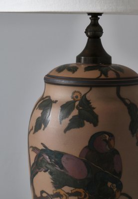 Art Nouveau Ceramic Table Lamp Hand Decorated with Parrots, Denmark, 1930s-WRF-1721267