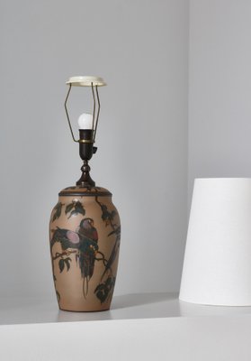 Art Nouveau Ceramic Table Lamp Hand Decorated with Parrots, Denmark, 1930s-WRF-1721267