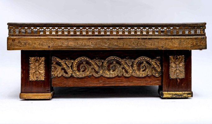 Art Nouveau Ceremonial Tea Tray in Exotic Wood and Brass, Vietnam-UQL-1789769