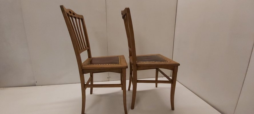 Art Nouveau Chairs in Oak with Original Leather Seat, Set of 2-JG-1742214