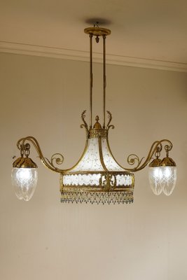 Art Nouveau Chandelier in 5-Light Golden Brass, 1890s-QES-1740839