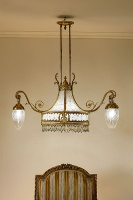 Art Nouveau Chandelier in 5-Light Golden Brass, 1890s-QES-1740839