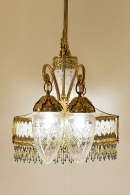 Art Nouveau Chandelier in 5-Light Golden Brass, 1890s-QES-1740839