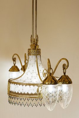 Art Nouveau Chandelier in 5-Light Golden Brass, 1890s-QES-1740839