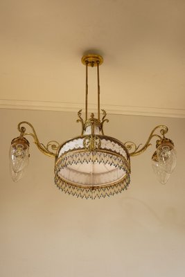 Art Nouveau Chandelier in 5-Light Golden Brass, 1890s-QES-1740839