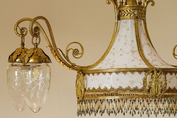 Art Nouveau Chandelier in 5-Light Golden Brass, 1890s-QES-1740839