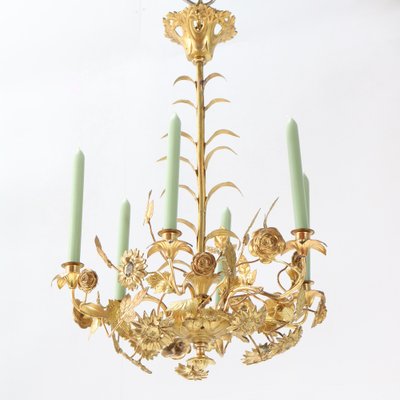 Art Nouveau Chandelier in Gilt Brass, 1900s-MY-1725171