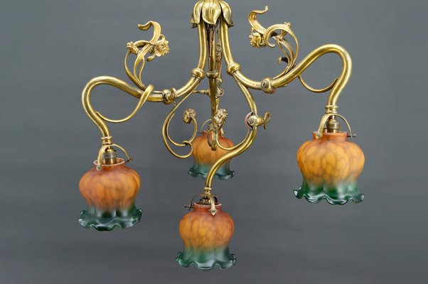 Art Nouveau Chandelier in Gilt Bronze, 1890-XNH-1804655