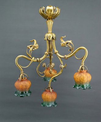 Art Nouveau Chandelier in Gilt Bronze, 1890-XNH-1804655