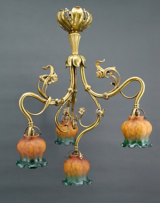 Art Nouveau Chandelier in Gilt Bronze, 1890-XNH-1804655