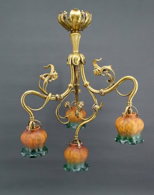 Art Nouveau Chandelier in Gilt Bronze, 1890-XNH-1804655