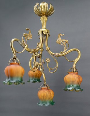 Art Nouveau Chandelier in Gilt Bronze, 1890-XNH-1804655