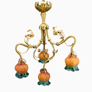 Art Nouveau Chandelier in Gilt Bronze, 1890-XNH-1804655