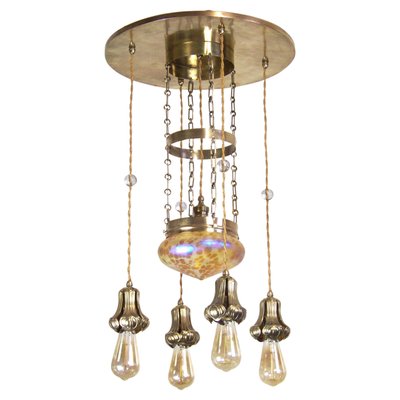 Art Nouveau Chandelier with Iridescent Shade from Loetz, 1900s-TZ-1394196