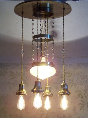 Art Nouveau Chandelier with Iridescent Shade from Loetz, 1900s-TZ-1394196