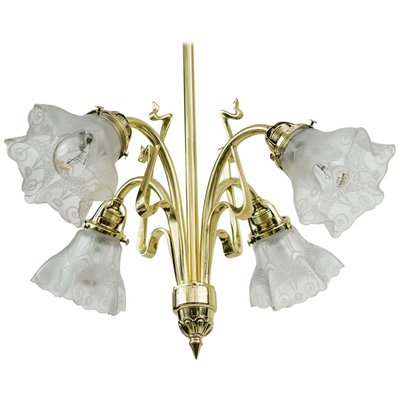 Art Nouveau Chandelier with Original Glass, 1908s-SPD-906116