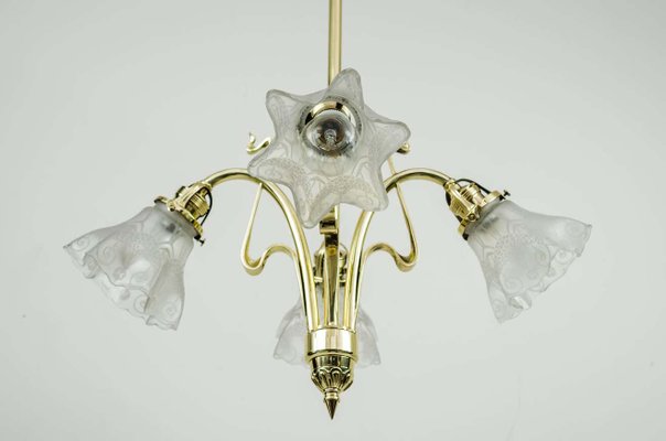 Art Nouveau Chandelier with Original Glass, 1908s-SPD-906116