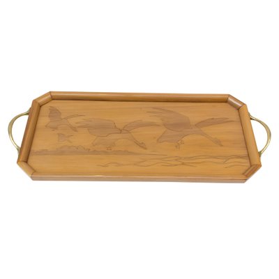 Art Nouveau Cherrywood & Brass Tray-WFJ-1070183