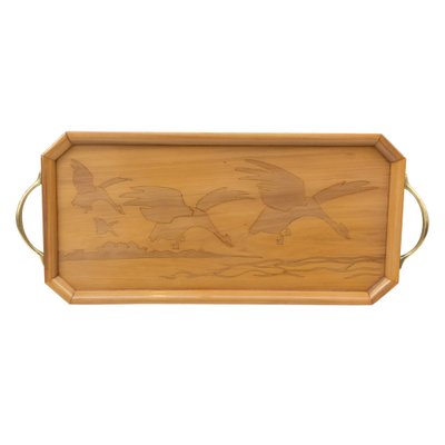 Art Nouveau Cherrywood & Brass Tray-WFJ-1070183