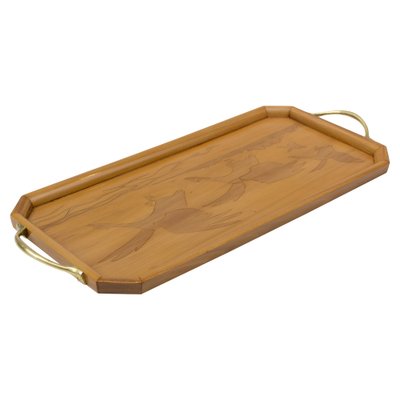 Art Nouveau Cherrywood & Brass Tray-WFJ-1070183