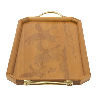 Art Nouveau Cherrywood & Brass Tray-WFJ-1070183