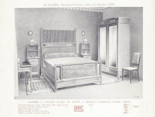 Art Nouveau Clematis Bedroom Set in Mahogany by Mathieu Gallerey, Set of 3-XNH-953875