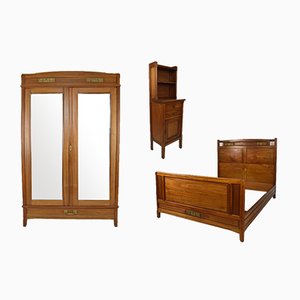 Art Nouveau Clematis Bedroom Set in Mahogany by Mathieu Gallerey, Set of 3-XNH-953875