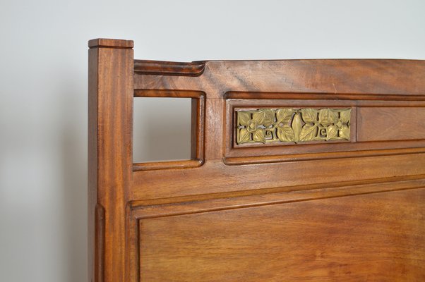 Art Nouveau Clematis Model Bed in Mahogany by Mathieu Gallerey, 1920s-XNH-1719444