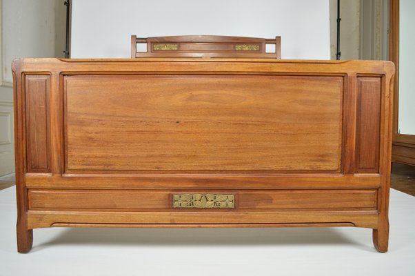 Art Nouveau Clematis Model Bed in Mahogany by Mathieu Gallerey, 1920s-XNH-1719444