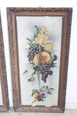 Art Nouveau Composition with Flowers and Fruit, 1910s, Oil on Canvas, Framed, Set of 2-DCO-1347927