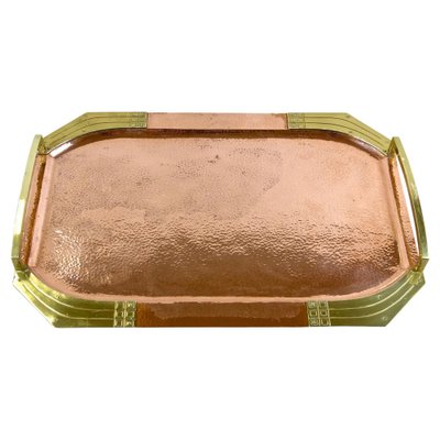 Art Nouveau Copper Tray with Gilt Brass Handles, Austria, 1900s-TQA-1452499