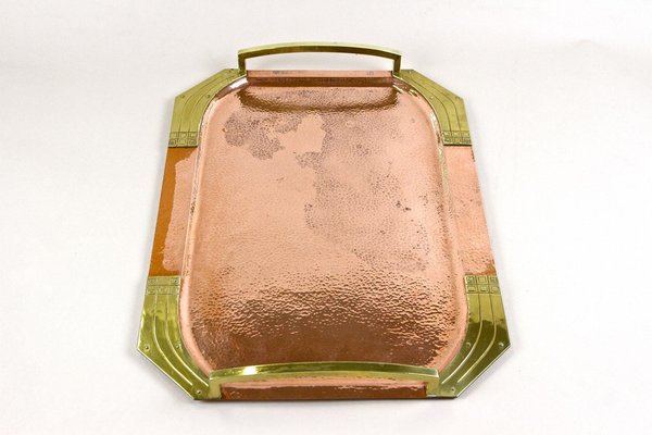 Art Nouveau Copper Tray with Gilt Brass Handles, Austria, 1900s-TQA-1452499