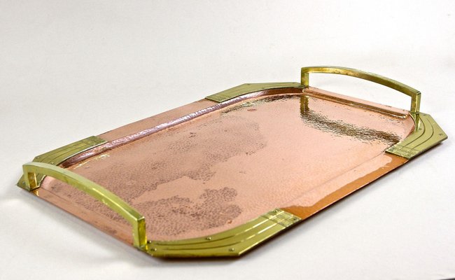 Art Nouveau Copper Tray with Gilt Brass Handles, Austria, 1900s-TQA-1452499