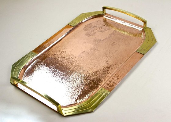 Art Nouveau Copper Tray with Gilt Brass Handles, Austria, 1900s-TQA-1452499