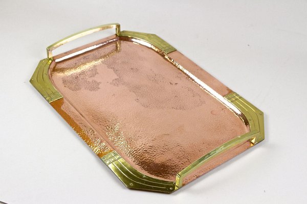 Art Nouveau Copper Tray with Gilt Brass Handles, Austria, 1900s-TQA-1452499