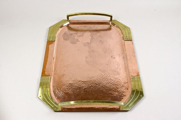 Art Nouveau Copper Tray with Gilt Brass Handles, Austria, 1900s-TQA-1452499