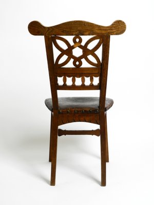 Art Nouveau Decorated Oak Chairs with Original Leather Seats, 1900, Set of 2-RR-1314066