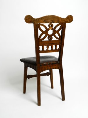 Art Nouveau Decorated Oak Chairs with Original Leather Seats, 1900, Set of 2-RR-1314066